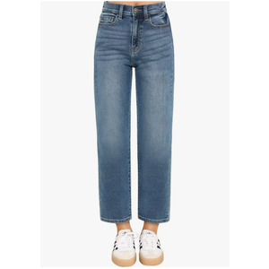 KDF Women's Cropped Straight Leg Jeans - High Waisted Jeans for Women 7/8 Length Denim Pants with Crop Hem