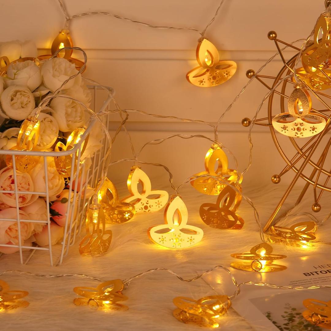 Retisee 20 FT Diwali String Lights 40 LED Diya Happy Diwali Decorations Indian Window String Lights for Wall Window Indoor Outdoor Bedroom Decoration(Flame Shaped) Gold