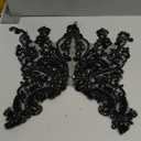 Handmade Rhinestones Lace Appliques Sew on Glass Beads Bodice Trim Patches Accessory for Dress Clothes (Black)