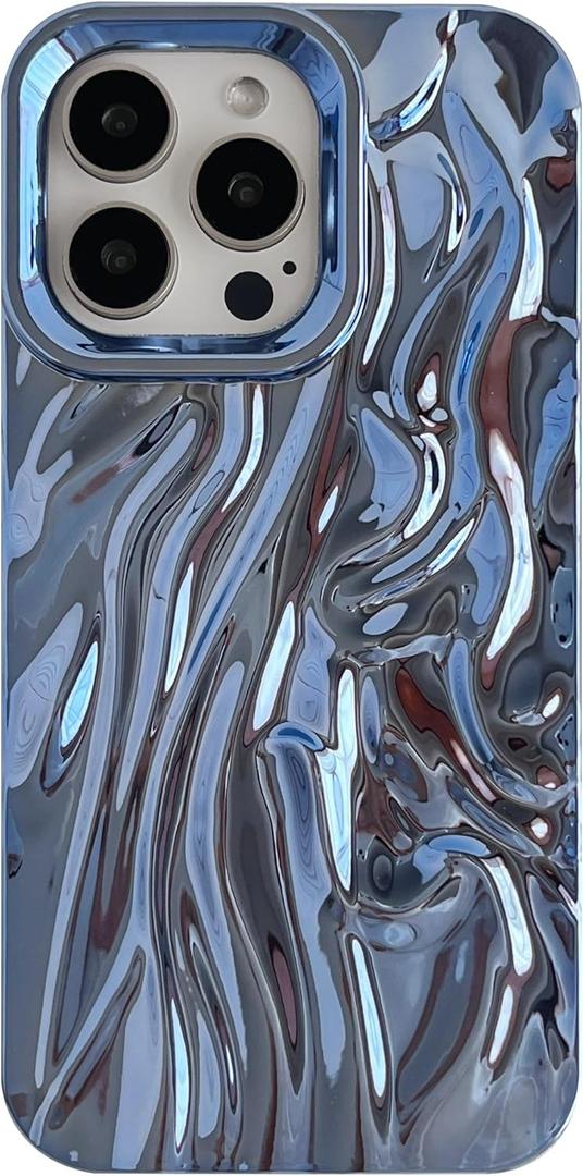 Caseative for iPhone 16 Pro Max Case,Pleated Water Ripple Chrome Wave Pattern Soft Phone Case (Blue)