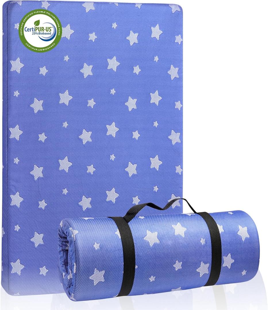 Lilian&Gema Pack and Play Mattress 38"x26"X1.5", Portable Mattress for Playpen, Pack N Play Mattress Topper, Soft Breathable and Waterproof Washable Cover for Baby Toddler (Blue)