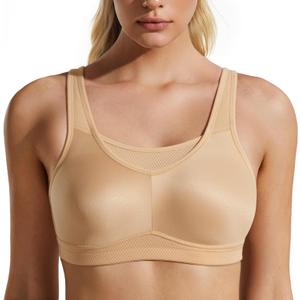 Wingslove High Impact Sports Bras for Women Seamless Full Coverage High Neck Workout Bra (38D, Dark Nude)