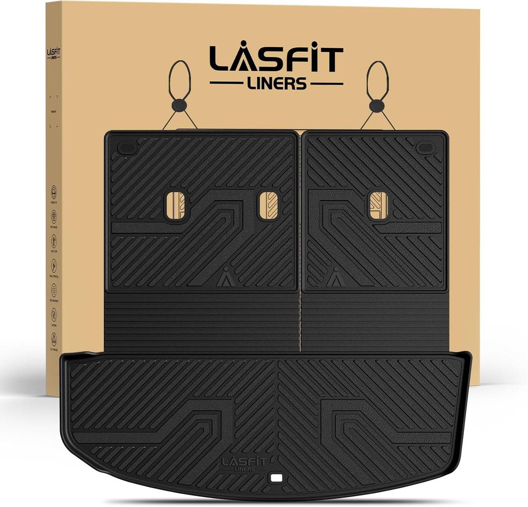 LASFIT Cargo Trunk Mat & Backrest Mats for Hyundai Palisade 2026 All Weather TPE Custom Fit Car Trunk Mats Cargo Liner & Seatback Mats Accessoires, Black