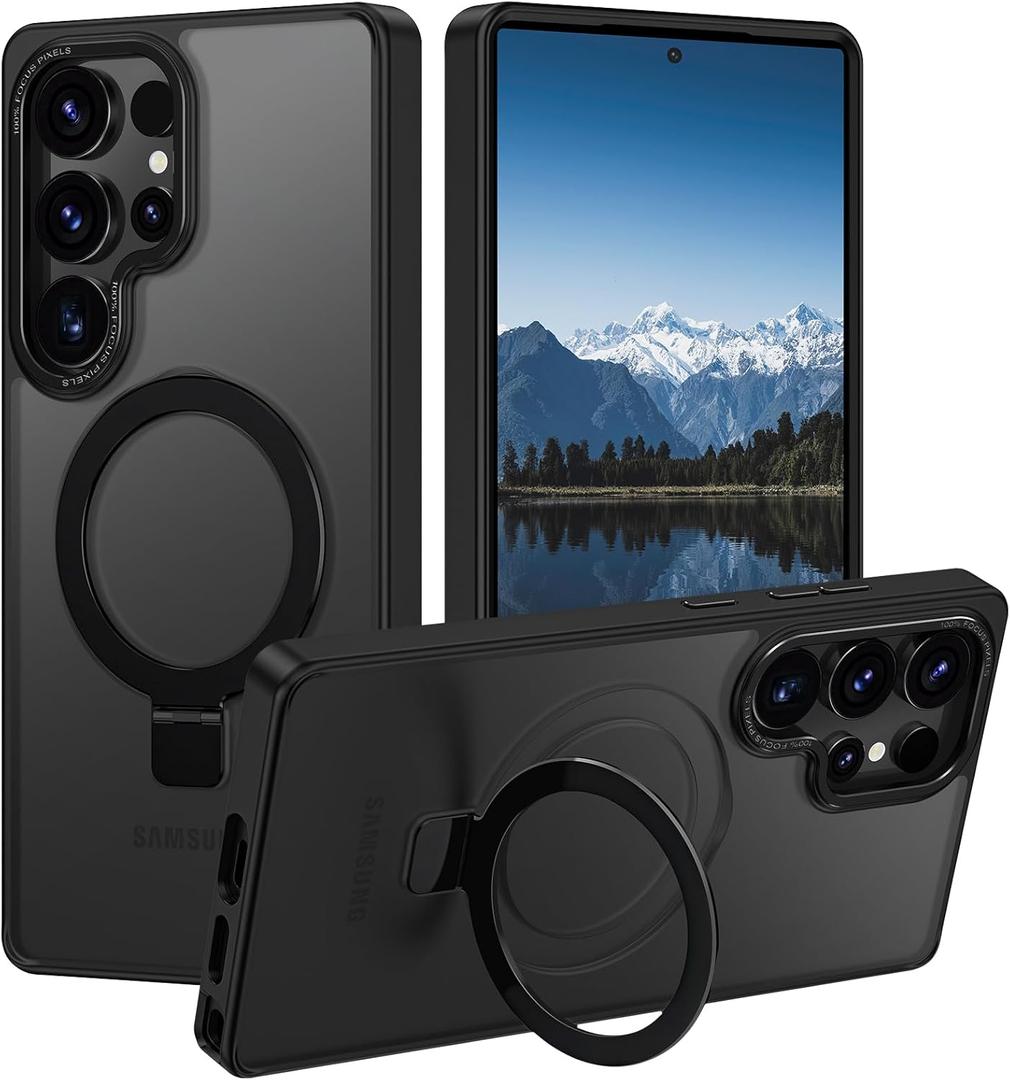 for Samsung Galaxy S25 Ultra Case,with Magnetic Invisible Stand [Military Drop Protection] [Compatible with MagSafe] Shockproof Slim Translucent Anti-Slip, Black