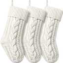 Christmas Stockings Knitted Xmas Stockings Double-Sided 18 Inches Fireplace Stockings for Family Christmas Decoration (Ivory, 3)