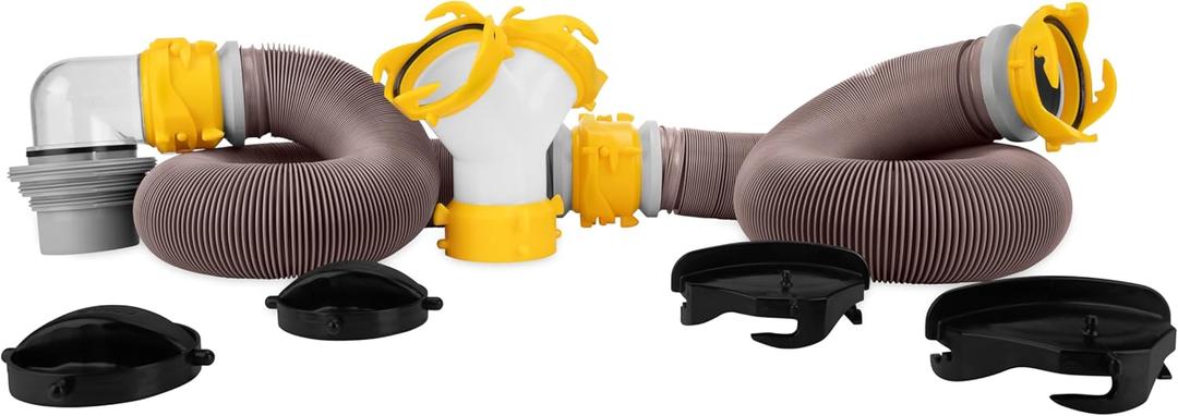 Camco Revolution 20' Sewer Hose Kit with Swivel Fittings and Wye Connector - Ready To Use Kit with Fittings, Hoses, and Storage Caps, Great For RVs with Separate Tank Valves, 39667, Damage To Hose