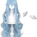 Ice Blue Wig for Costume Cosplay Wig + Hairpin Anime Long Women Curly Fluffy Halloween Hair Wig + Cap…