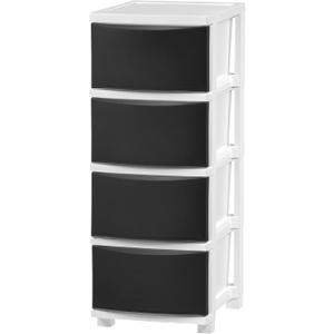 IRIS USA Plastic Drawer Storage Organizer, 4-Drawers, for Classroom Art Supplies Bathroom Dorm Bedroom Laundry Room, Slim Narrow, White Frame with Matte Black Front Panels