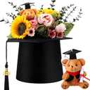 Hoteam Black Graduation Flower Bouquet Grad Centerpiece Graduation Cap Flower Boxes Mini Plush Bear with Grad Hat Floral Arrangements Gift Box Set for Table Ceremony Party Favors Celebration Supplies