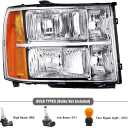 APSVE Headlights Assembly compatible with 2007-2013 GMC Sierra 1500, 2007-2014 GMC Sierra 2500HD 3500HD Head Light Headlamp Assembly, Chrome Housing Clear Lens Amber Reflector