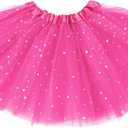 Century Star Sparkle Tutu for Toddler Girls Tulle Ballet Dance Skirt Princess Baby Kids Dress up Birthday Party 3 Layers 2-8T (Cute Hot Pink Tutu Rose Red)