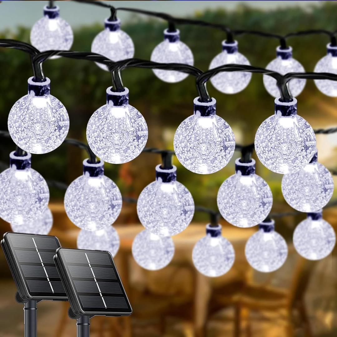 LORRYTE White 2-Pack 100 LED 64FT Crystal Globe Solar Lights Outdoor, Waterproof Solar String Lights Outdoor Decorative with 8 Lighting Modes for Patio Decorations Garden Wedding Party Tree Porch
