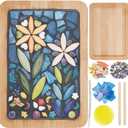 WEBEEDY DIY Mosaic Craft Kit Mixed Color Tree Leaves Ceramic Mosaic Tiles Mosaic Bamboo Coasters Kits for Adults Beginner, with Rectangle Coaster Base for Handmade Mosaic Coaster Home Decor