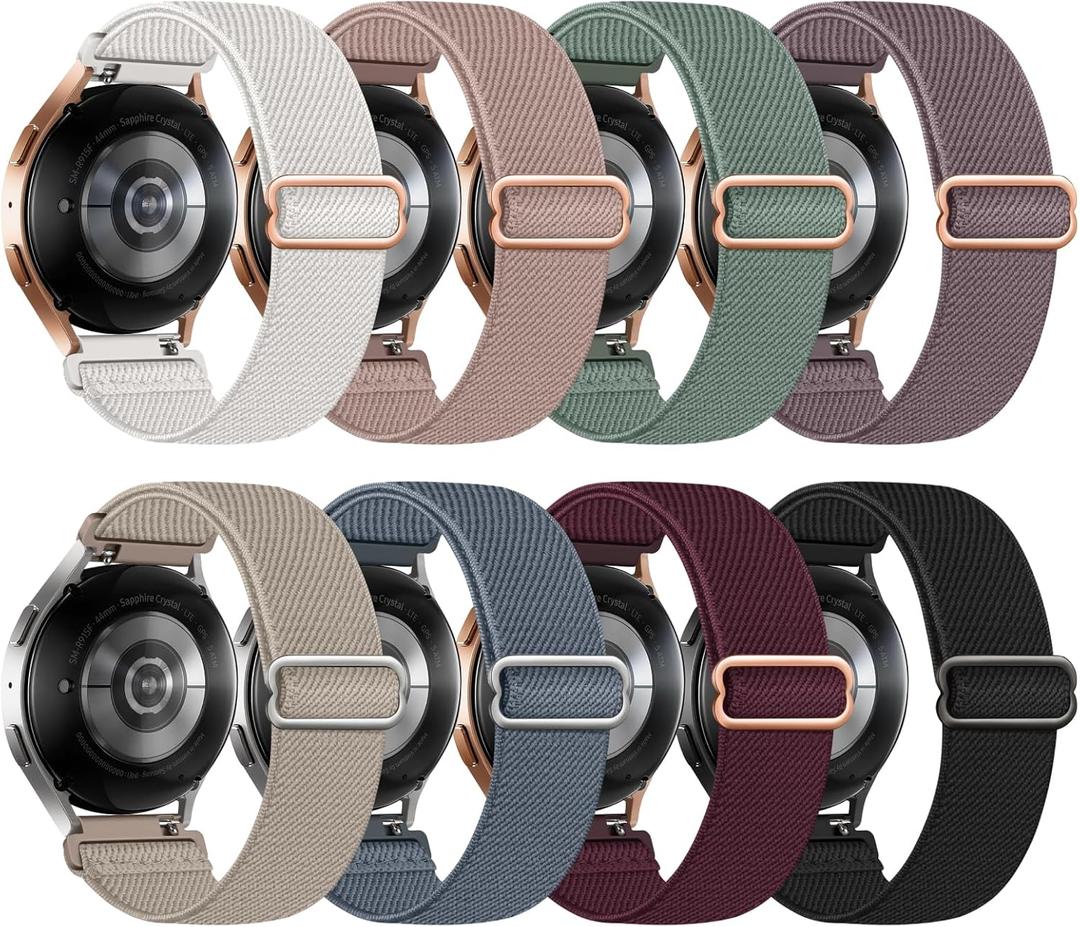 8 Pack Stretchy Bands Compatible with Samsung Galaxy Watch 7 6 5 4 40mm 44mm/Galaxy 5 Pro 45mm/6 4 Classic 46mm 42mm 43mm 47mm/Active 2, 20mm Nylon Elastic Watch Strap Sport Wristbands for Women Men