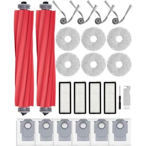 24Pack Accessories Replacement Kit For Roborock QV 35A 35S Robot Vacuum  QV 35A Replacement Parts Includes 2Main Brush,4Side Brushes,6Mop Pads,4HEPA Filter,6Dust Bags,1Cleaning Brush,1Screwdriver