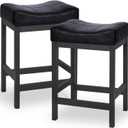 KATDANS Bar Stools Set of 2, Counter Height Stools 24 Inch Saddle Stools, PU Leather Modern Kitchen Barstools with Metal Base, KS861P-Black, 2Pcs