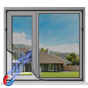 Magnetic Window Screen, Adjustable DIY 47x51in Window Screen Replacement, Black Frame Black Fiberglass Mesh, No Drilling Easy Cut-to-Fit for Sliding/Swing/Top-Hung, Fits Wood/Iron/PVC Frames