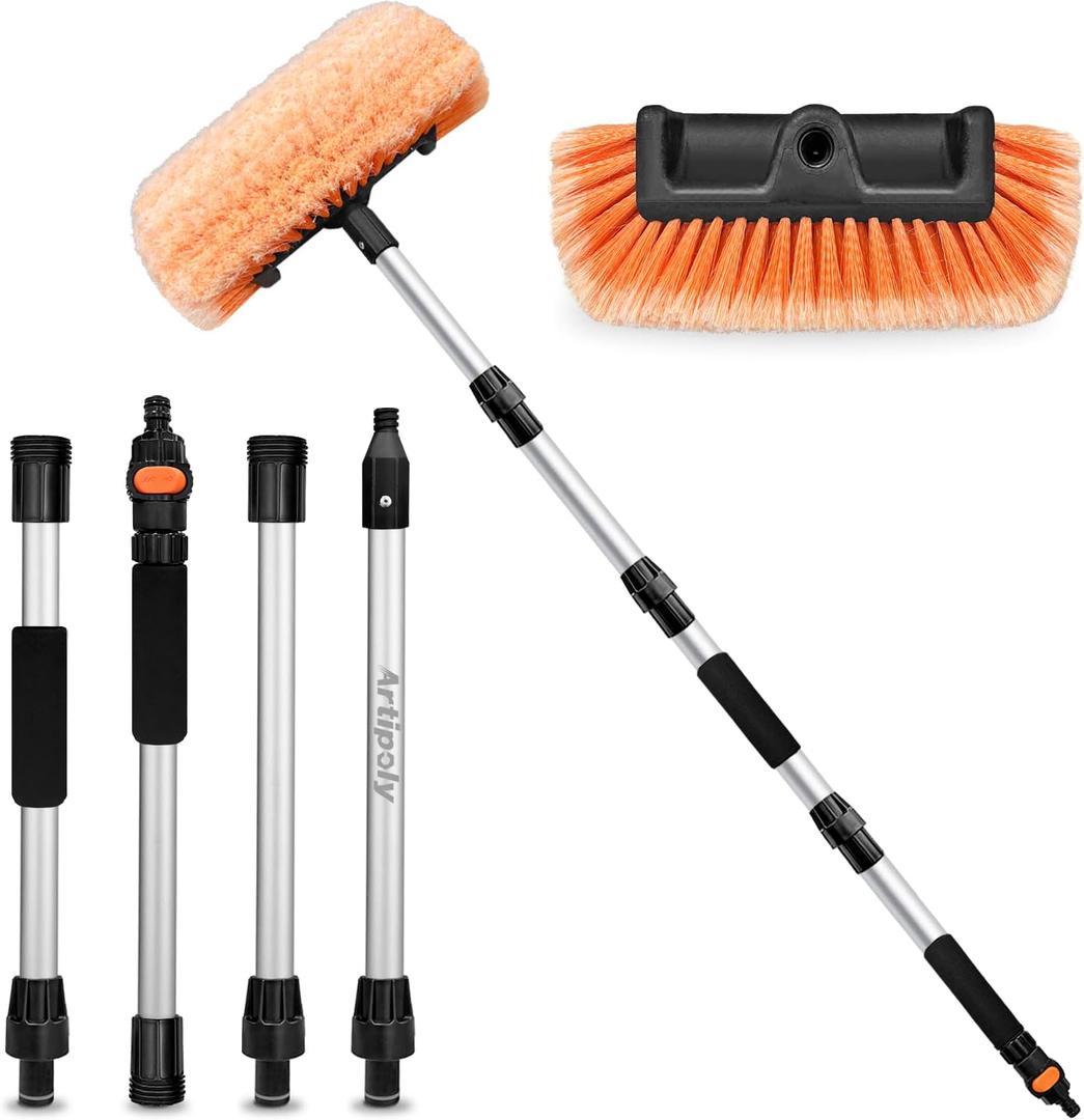 72" Car Wash Brush with Long Handle, Flow-Thru Soft Bristle Car Washing Brush with Extendable Handle and Hose Attachment and On/Off Switch for Car, RV, SUV, Truck, Boat, House Siding (70", Orange) 72" Car Wash Brush with Long Handle, Flow-Thru Soft Bristle Car Washing Brush with Extendable Handle and Hose Attachment and On/Off Switch for Car, RV, SUV, Truck, Boat, House Siding (70", Orange)