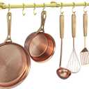 ROTHLEY Stainless Steel Hanging Pot Rack Hanger: 23.7 Inch Brass Pot and Pan Hanger Wall Mounted Hanging Pot Bar Rack Heavy Duty Pot Hangers Kitchen Rail with 8 S Hooks