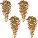 TURNMEON 4 Pcs Artificial Flowers for Outdoors Spring Summer Decor, UV Resistant No Fade Fake Hanging Flowers Plants Faux Plastic Realistic Silk Flower for Gardens Porch Planter Patio Yard Home Indoor (Mixed Color)