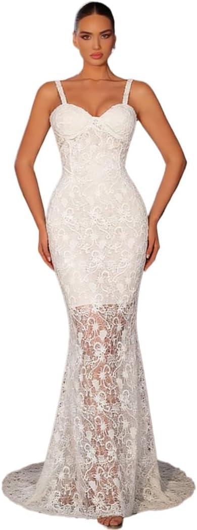 meilun Lace Mesh Maxi Dresses Wedding Bridesmaid Homecoming Party Banquet Gowns (L)