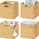 DULLEMELO Wicker Storage Cube Set - 11 Inch Wicker Baskets with Handles for Organizing Shelves, Natural - Set of 4