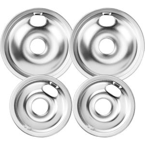 WB31T10010 WB31T10011 Electric Stove Drip Pans Chrome Fit for Kenmore Hotpoint GE Electric Surface Burner by Cenipar-Includes 8 inch(2 Pack) and 6 Inch(2 Pack) Drip Pans