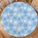 Aytipun Winter Round Fitted Tablecloth with Elastic for 40-44 Inch Tables Light Blue Christmas Holiday Theme Print Snowflake Fitted Table Cover Waterproof Farmhouse Indoor Outdoor Patio Picnic Party