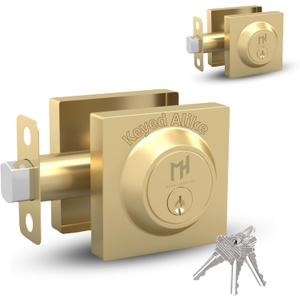 Mega Handles - ROBELL Deadbolt 2 Pack I Entry Lock - Heavy Duty Square Locking for Left or Right-Handed Doors - Interior/Exterior - Satin Brass - Pack of 2 - Keyed Alike