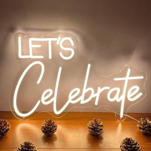 Neon Sign The Celebrate for Wall Decor Custom Light Up Sign Indoor Bedroom Home Decor LED Neon Light Sign Large Backdrop Flex Birthday Wedding Christmas Living Room Business Gift, Warm White 23.6 IN