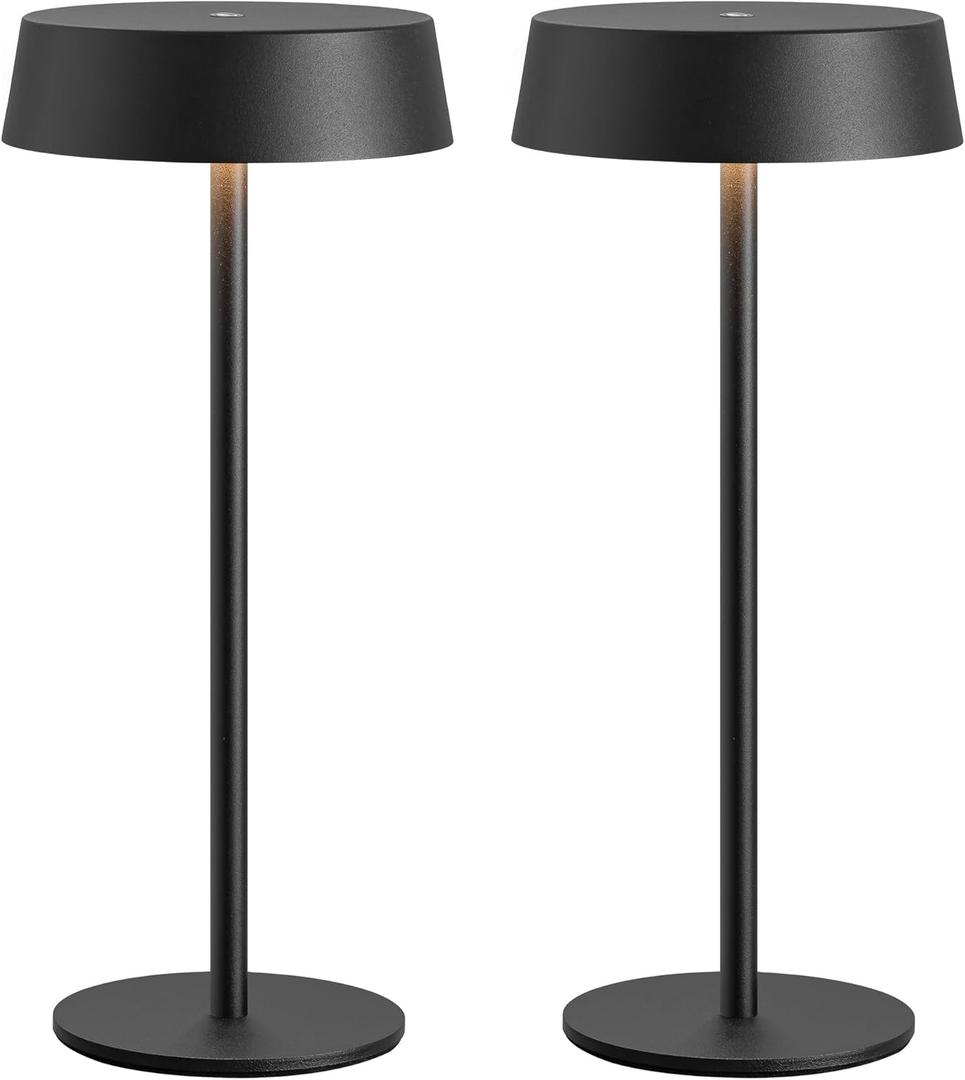 2 Pack Cordless Table Lamps, Rechargeable Lamp with 5000mAh Battery Operated, Touch Lamps, Portable Indoor/Outdoor Lamp for Kitchen Living Room Bedroom, Waterproof (Black) (Black (2 Pack))