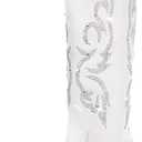 Platikly White Cowboy Boots for Women - Wide Calf Rhinestone Cowgirl Boots, Women Knee High Western Boots, Glitter Sparkly Ladies Tall Boots with Classic Embroidery and Side Zipper, Retro Classic Country Boots Pull On for Ladies Size 6,5