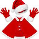 3 Pcs Christmas Santa Claus Costume, Christmas Cape Red Fur Velvet Gloves Xmaas Hat Mrs Santa Claus Cape Cosplay