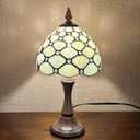 Tiffany Table Lamp Antique Beige Beads Style Stained Glass Lamp