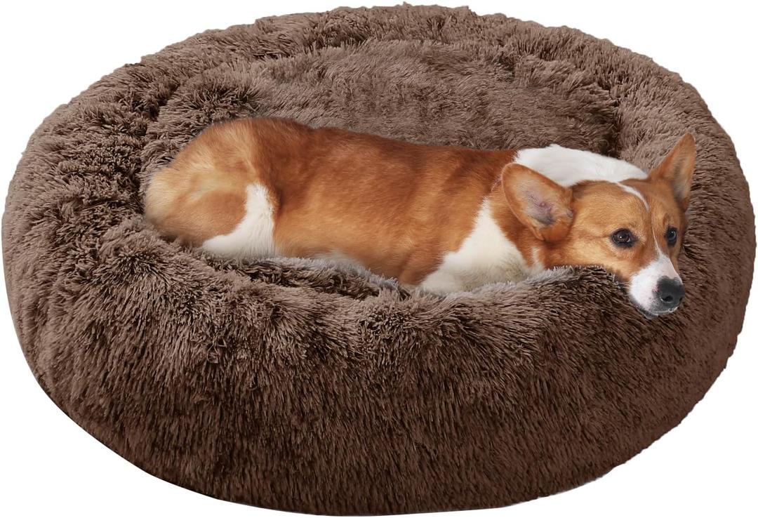 JOLLYVOGUE Dog Bed, Calming Anti-Anxiety Large Dog Bed, Fluffy Donut Cushion for Medium and Large Pets (27"/30"/36") (Coffee)
