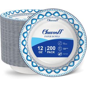 12 oz 200 Pack Paper Bowls Bulk, Soak Proof Heavy Duty Paper Bowls, Cut Proof Small Soup Bowl, Disposable Bowl for Party, Birthday and Picnic