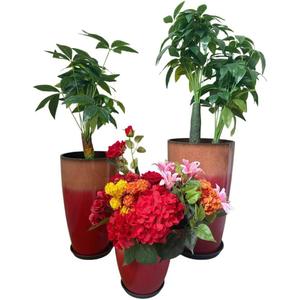24,21,11 Inch Large Plastic Planters with Drainage Hole and Saucer - Set of 3 Tall Plant Pots Indoor Flower Pot Tall Round Planters Outdoor Large Tall Planter