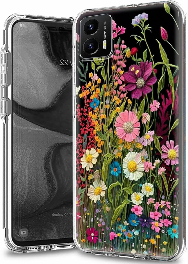 for Motorola Moto G Stylus 5G 2023 Clear Case with Wildflowers Pattern for Women Men Dual Layer Hybrid Soft TPU Hard PC Shockproof Protection Case Cover for Motorola G Stylus 5G 2023