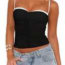 REORIA Women's Sexy Sweetheart Neck Going Out Tank Top Adjustable Spaghetti Straps Mesh Ruched Cami Tank Y2k Summer Outfits, Size M