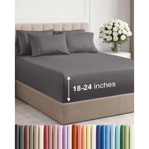Extra Deep King Sheet Set - 6 Piece Breathable and Cooling Sheets - Hotel Luxury Bedding for Women, Men, Kids & Teens - Easy & Secure Fit - Soft, Wrinkle Free and Comfy w/ Extra Deep Pockets - Grey