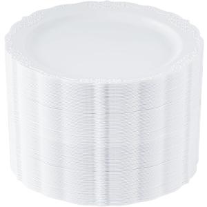 Upassion 100 Pieces White Plastic Plates - 7.5 inch White Dinner Disposable Plates - Premium Hard Disposable Dinner Plates - Party Supplies for Birthdays, Celebrations, Wedding and Events