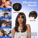 Sakuraaa Brown Straight Wig with Bangs 20 Inch Medium Length Layered Synthetic Wigs for Women, Realistic Scalp Natural Looking Heat Resistant Wig for Daily Party Cosplay Use