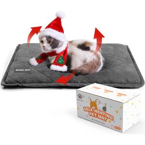 Mora Pets Self Heating Cat Bed Self Warming Cat Pad Thick Thermal Pet Bed Mat 24 x 18 Inches with Removable Cover Machine Washable Ultra Warm Mat for Outdoor Indoor Cats and Small Dogs (Suede Grey)