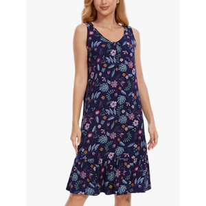 GYS Bamboo-Derived Viscose Nightgowns for Women Soft Sleeveless V-neck Sleep Dress, Purple and Black Color, M