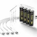 2 x Kratax Rechargeable AA Batteries USB, 4 Pack 3000mWh high Capacity 1.5v Constant Voltage Double A USB Lithium Rechargeable Battery, 2.5h Fast Charge, Long Lasting for Blink Camera