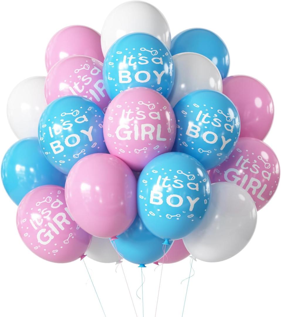 Gender Reveal Balloons, 50 Pcs Pink Blue White Latex for Baby Shower Decorations