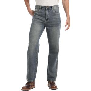 Men's Loose Fit Jeans Wide Leg Medium Weight Denim Pants Vintage Washed (28W x 32L)