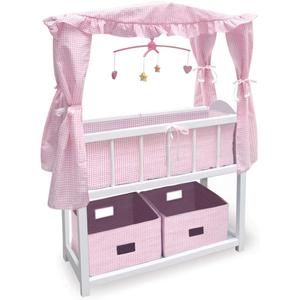 Badger Basket Doll Crib with Bedding, Storage Baskets, Mobile & Personalization Kit - Ideal Nursery Set for Dolls Up to 22 Inches, Best for Doll Accessories & Playtime - White/Pink