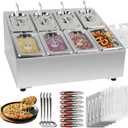 Pizza Topping Station 8 Pans Salad Bar Pizza Storage Container Topping containers with Lids Spoon Condiment Organizers Buffet Containers Set for Restaurant Pizza Sauce Jam Fruit, Size: 8 Pans 2 Row