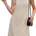 OFEEFAN Dresses for Women Casual Summer Sundresses Square Neck Sleeveless Tank Dress with Split Beach Vacation Holiday (Beige, L)